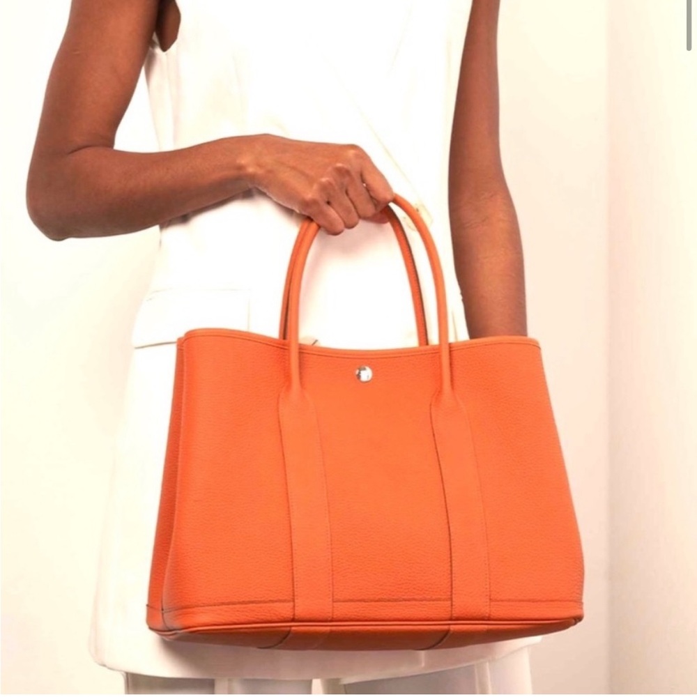 Authentic Hermès Garden Party PM tote bag orange leather - Picture 2 of 16